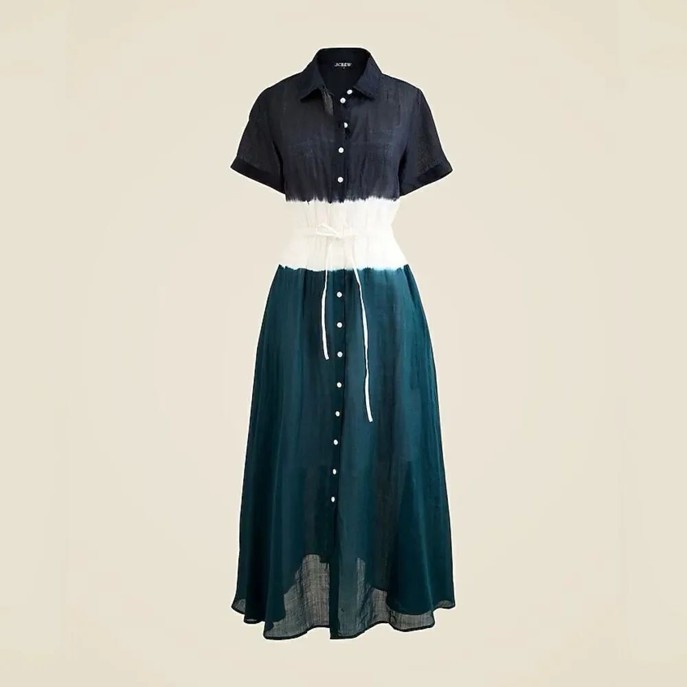 NWT J CREW Cerise shirtdress in dip-dyed ramie in Deep Green And Blue Dip - Picture 3 of 8
